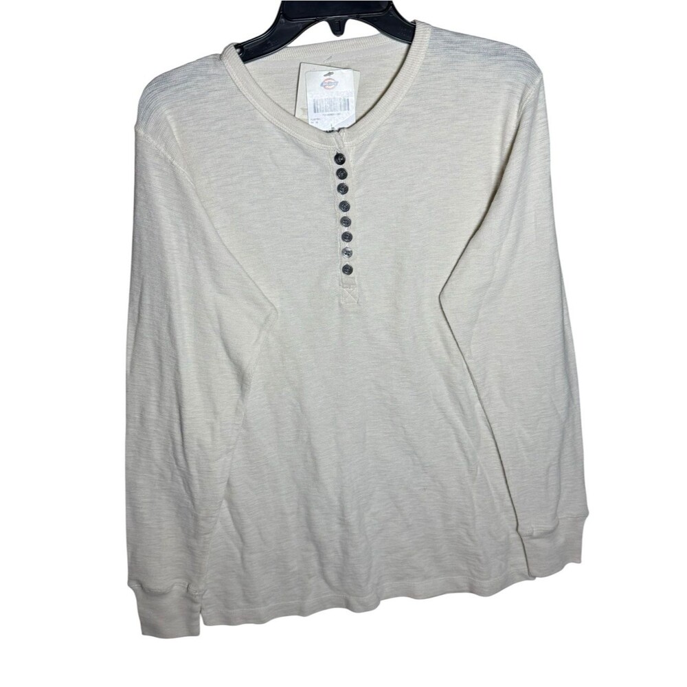 Dickies Women's Slub Thermal Henley Classic Fit Long Sleeve Cotton Shirt- Large